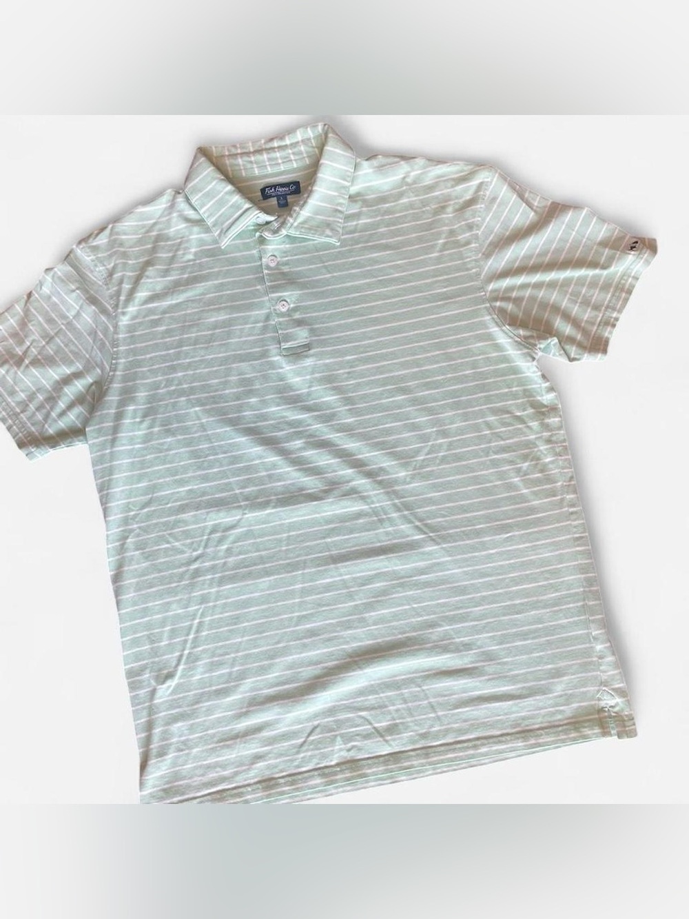 Fish Hippie Co. mint green striped polo shirt Size L #preppy #golfwear